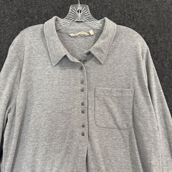Soft Surroundings Shirt Women's XL Gray Collared Flannel Tunic Long Sleeve - Picture 2 of 7